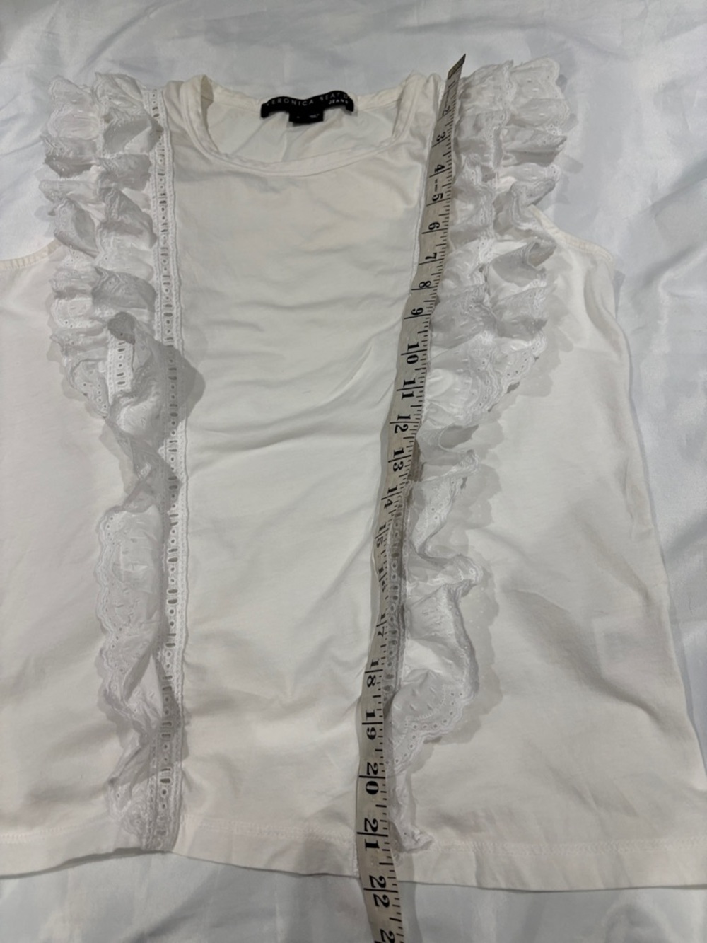 Veronica Beard White Ruffle Eyelet Shell - Picture 5 of 9